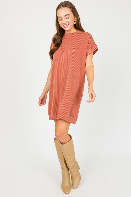 Rib Texture Dress, Hazelnut