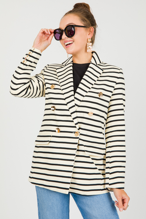 Striped Blazer, Cream/Black