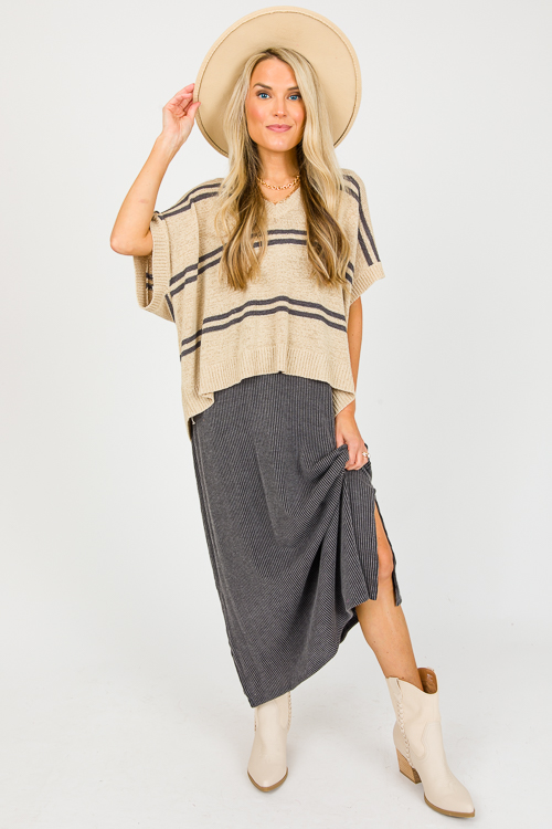 Loren Stripe Sweater, Charcoal