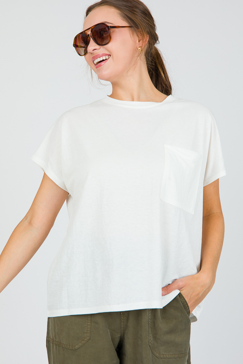 Round Neck Pocket Tee, Ivory