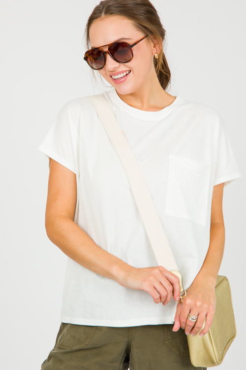 Round Neck Pocket Tee, Ivory