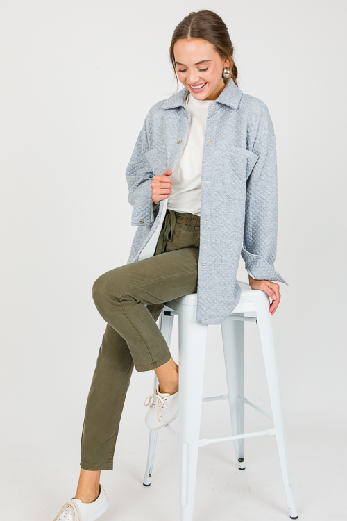 Quilted Knit Shacket, H. Grey