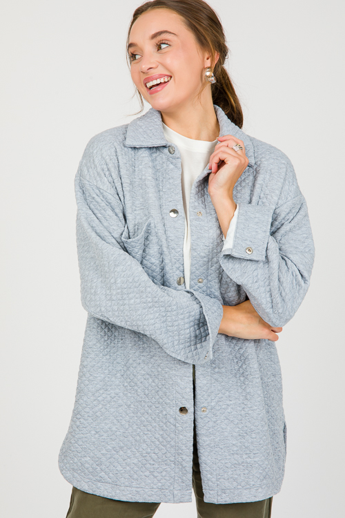 Quilted Knit Shacket, H. Grey