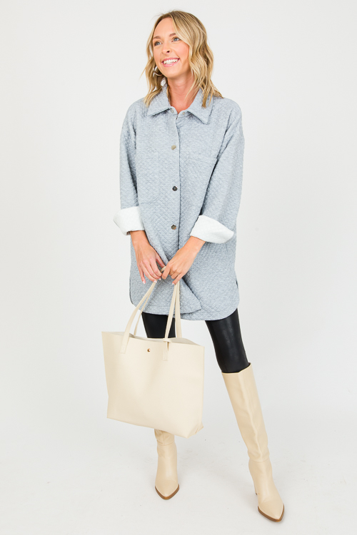 Quilted Knit Shacket, H. Grey
