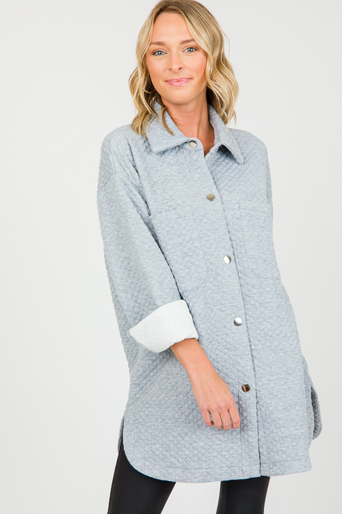 Quilted Knit Shacket, H. Grey