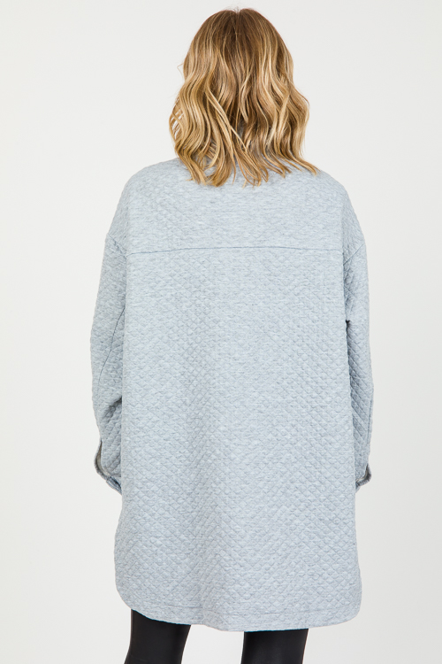Quilted Knit Shacket, H. Grey