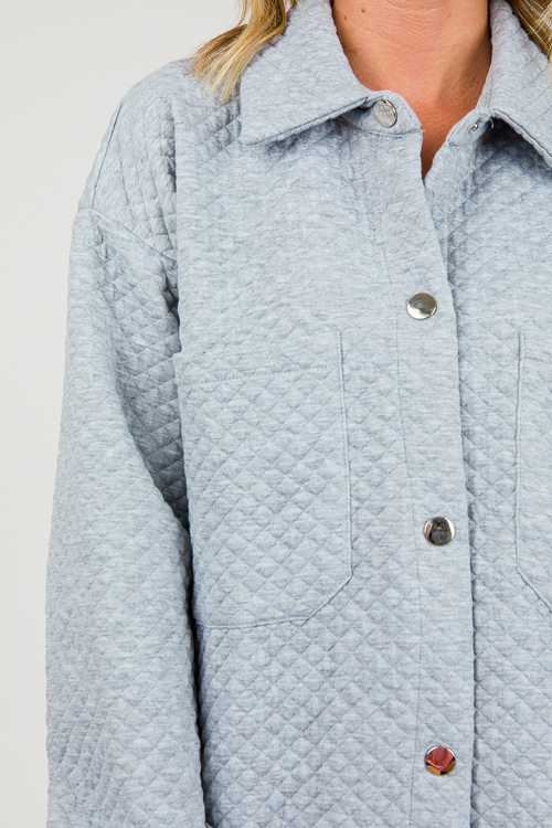 Quilted Knit Shacket, H. Grey