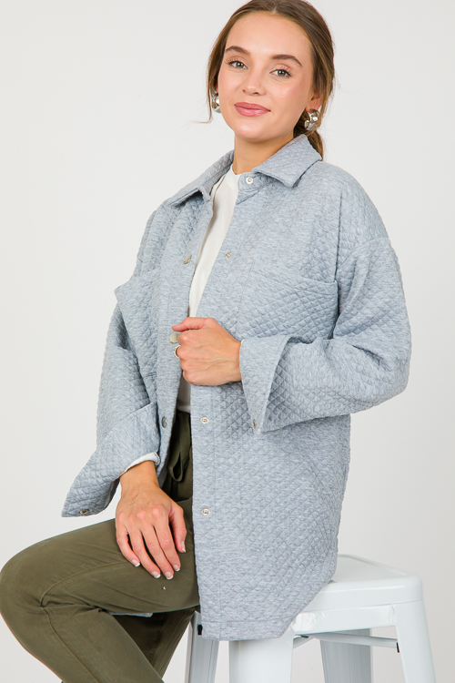 Quilted Knit Shacket, H. Grey