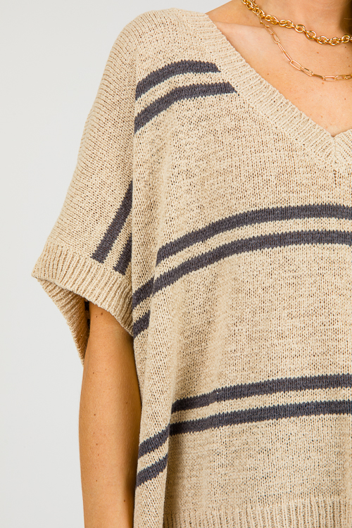 Loren Stripe Sweater, Charcoal