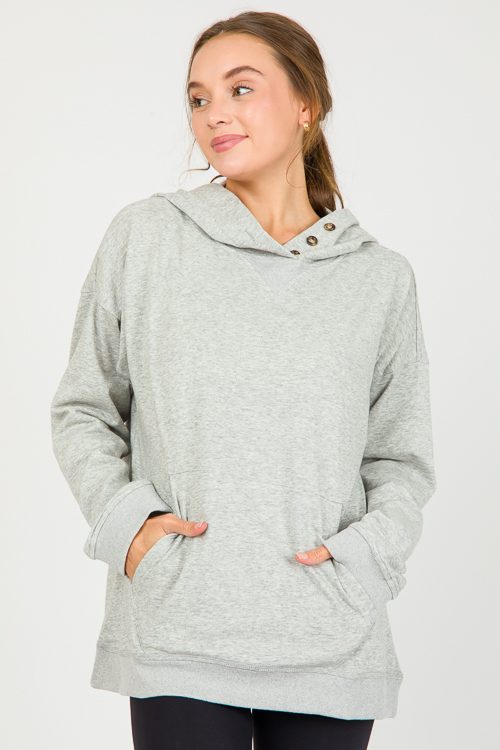 Tortoise Button Hoodie, H. Grey