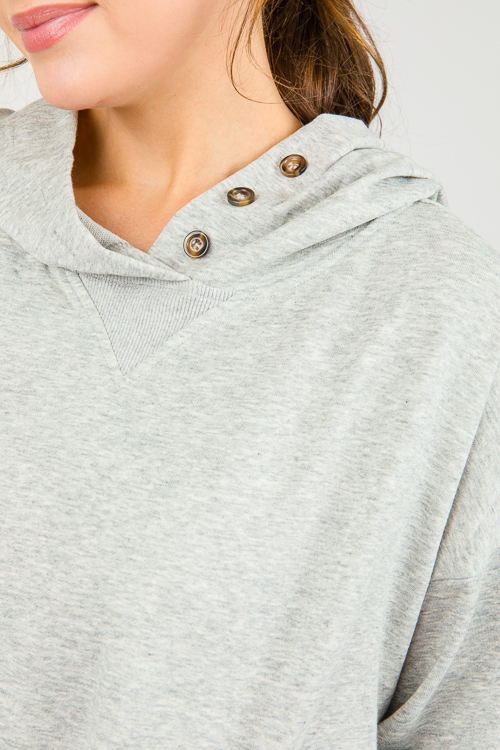 Tortoise Button Hoodie, H. Grey