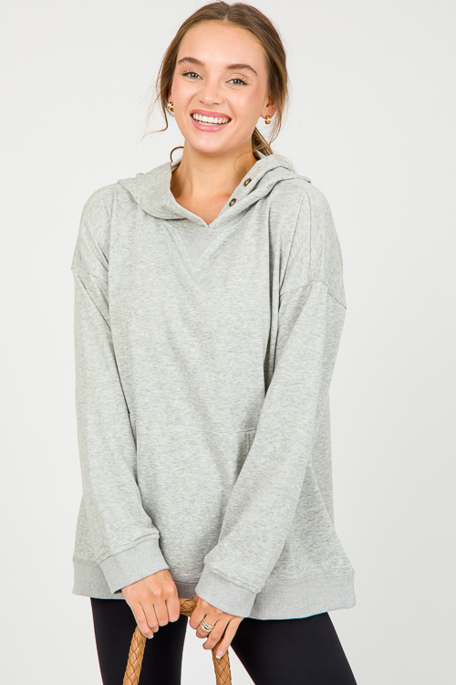 Tortoise Button Hoodie, H. Grey