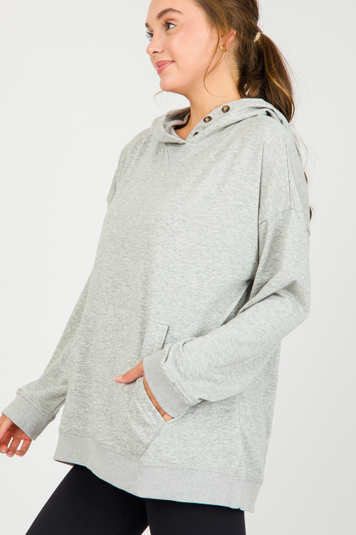 Tortoise Button Hoodie, H. Grey