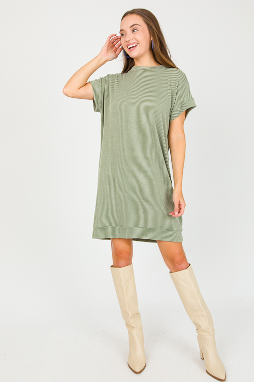 Rib Texture Dress, Army