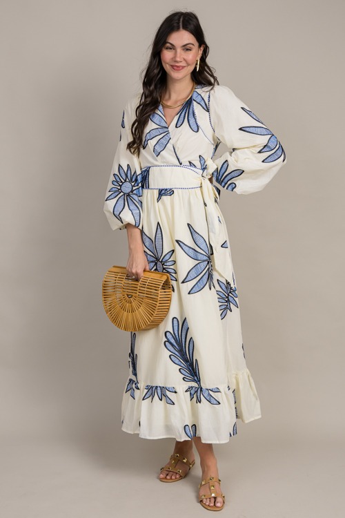 Embroidery Wrap Maxi, Blue