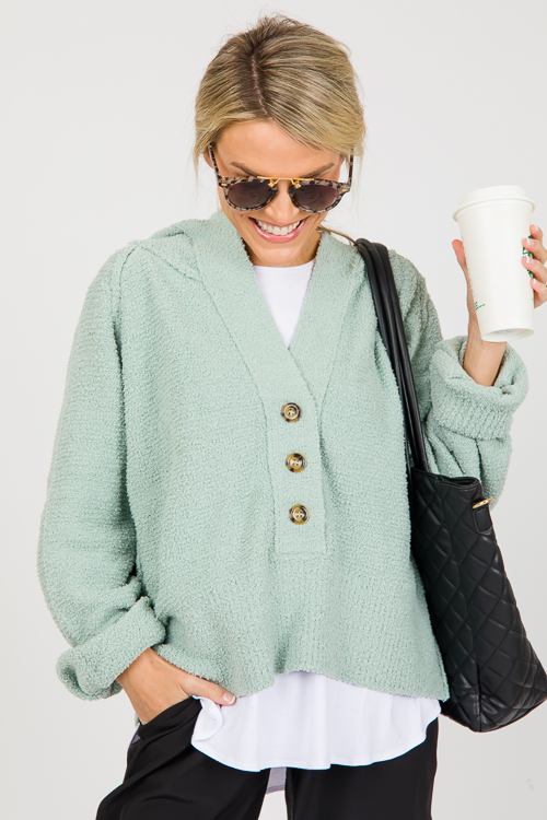 Plush Hoodie Sweater, Sage