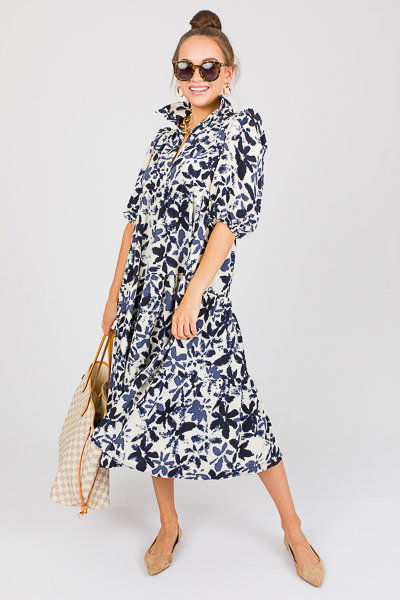 chinese dress ladies blue and white floral long sleeve maxi dress  Bella by Grace Co