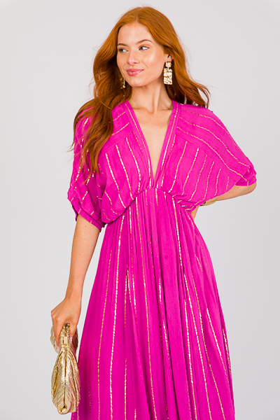 Athena Gold Stripe Maxi, Hot Pink