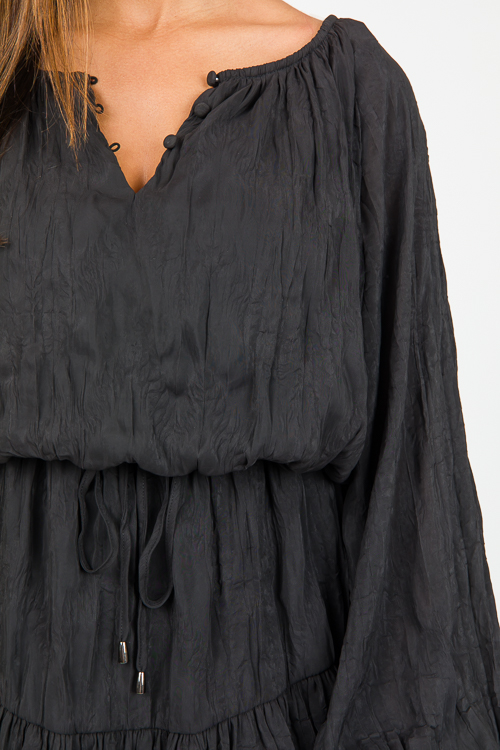 Textured Tie Waist Dress, Black