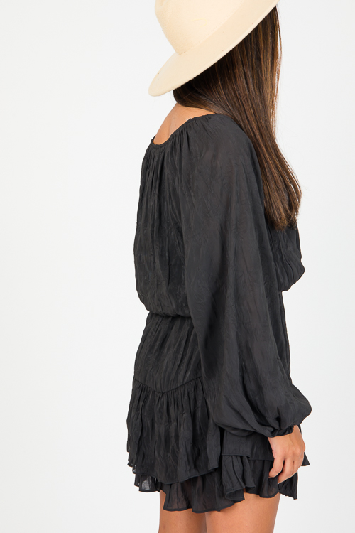 Textured Tie Waist Dress, Black