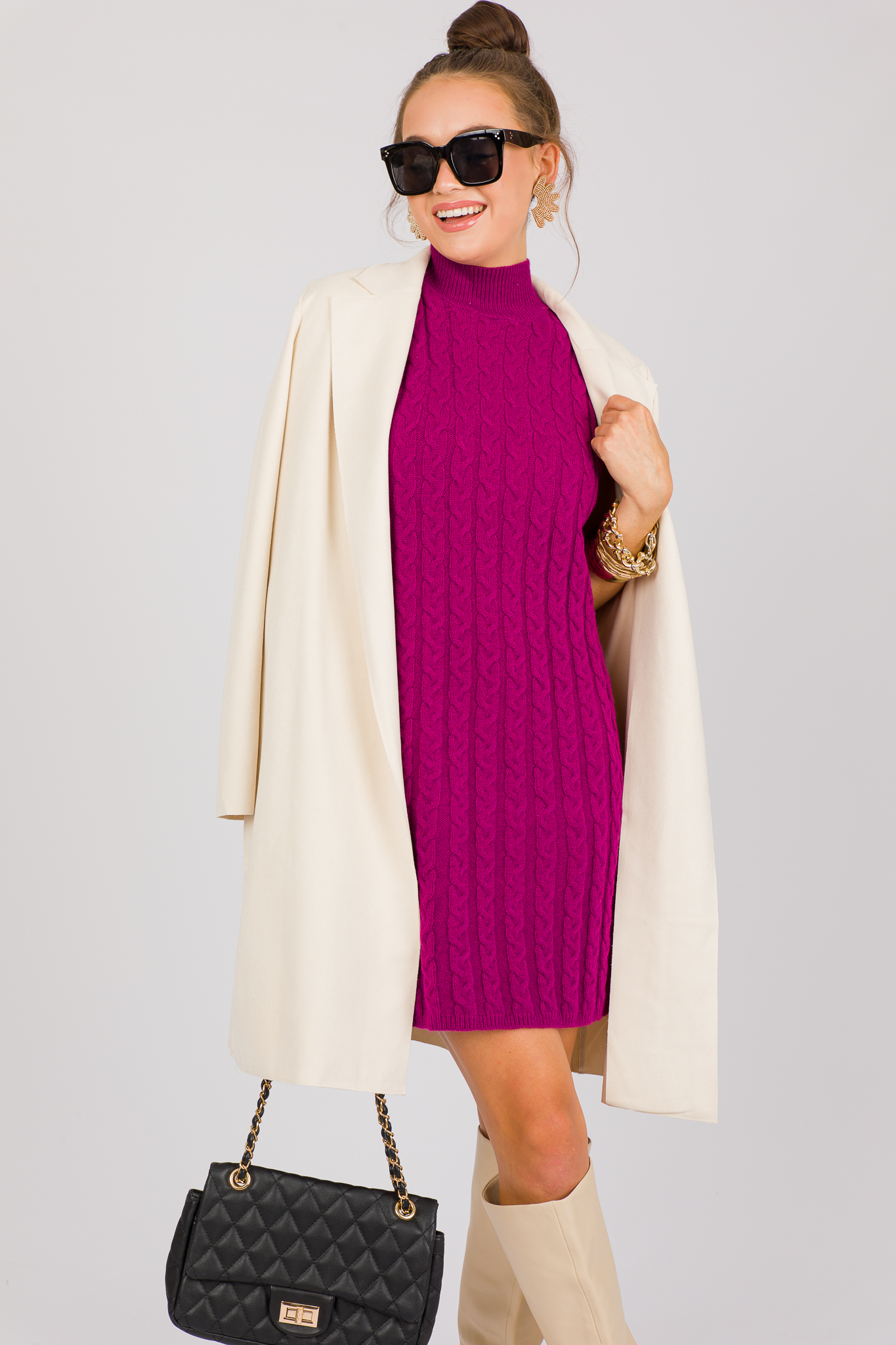 Hillary Cable Knit Dress, Plum