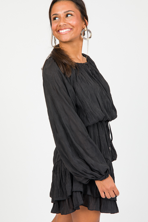 Textured Tie Waist Dress, Black