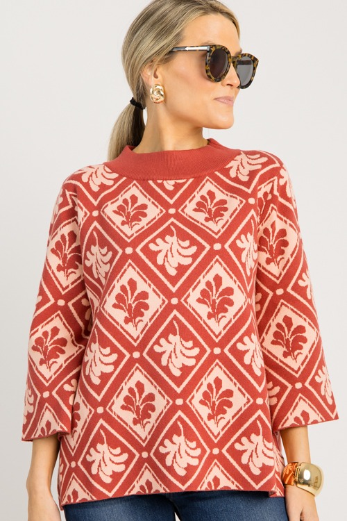 Floral Mock Neck Sweater, Rosewood