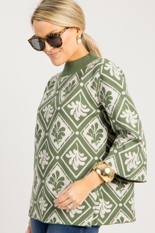 Floral Mock Neck Sweater, Olive - 0902-109h.jpg