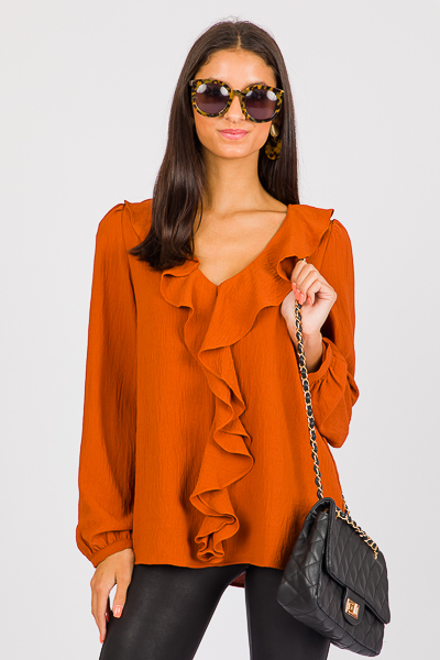 Ruffle Round Blouse, Rust