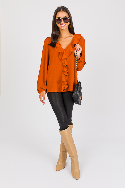 Ruffle Round Blouse, Rust