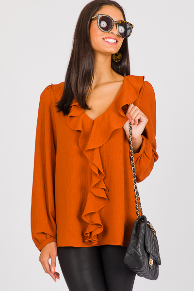 Ruffle Round Blouse, Rust