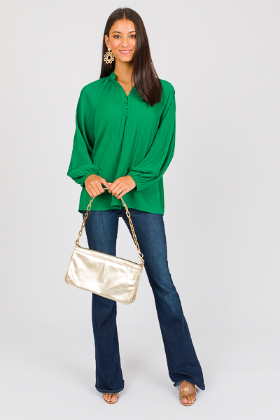 Plisse Button Blouse, Green