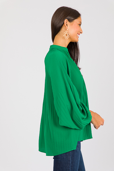 Plisse Button Blouse, Green