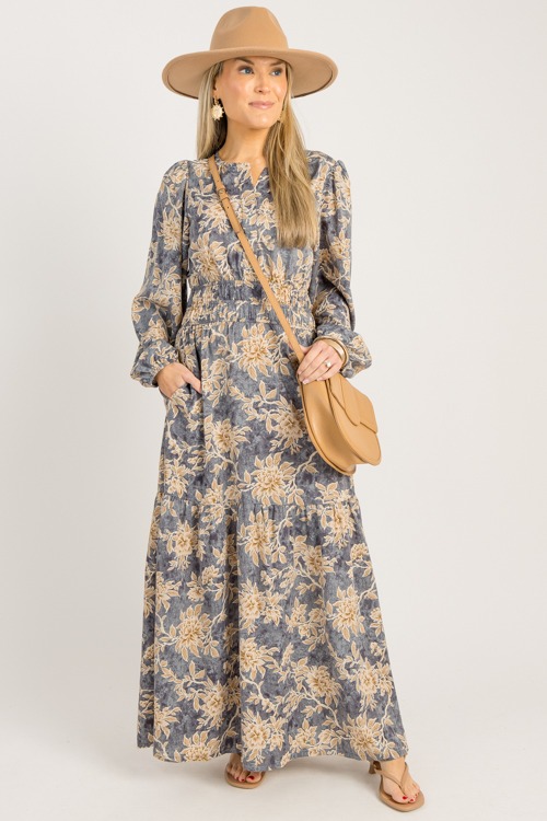 Fall Florals Maxi, Dusty Blue