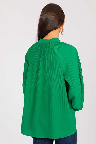 Plisse Button Blouse, Green