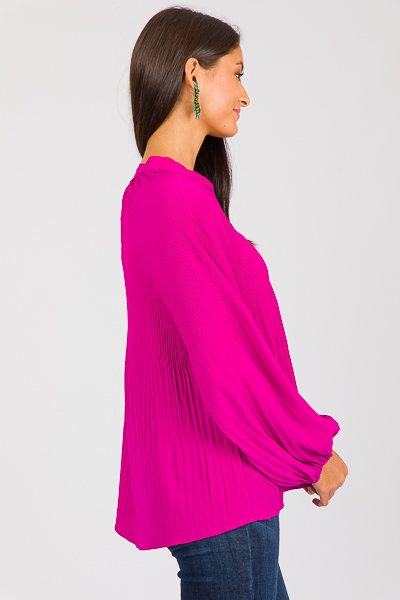 Plisse Button Blouse, Magenta