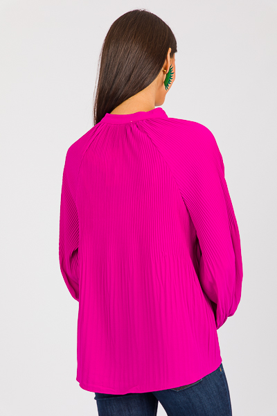 Plisse Button Blouse, Magenta