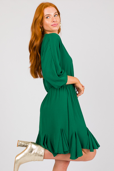 Draw Waist Flounce Dress, Green