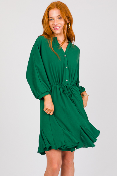 Draw Waist Flounce Dress, Green