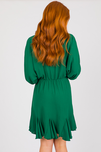 Draw Waist Flounce Dress, Green