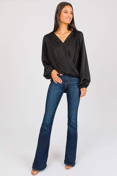 Satin Surplice Blouse, Black