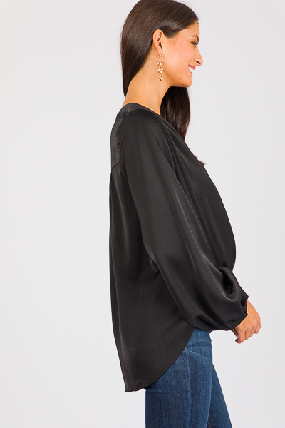 Satin Surplice Blouse, Black