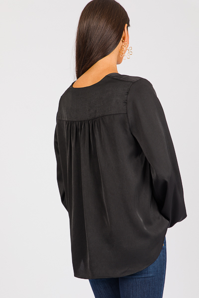 Satin Surplice Blouse, Black