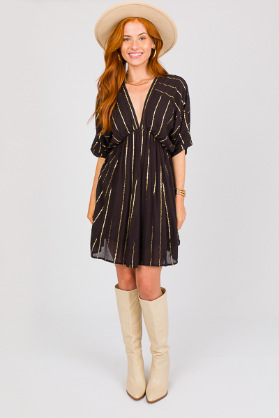 Mariah Gold Stripe Dress, Black