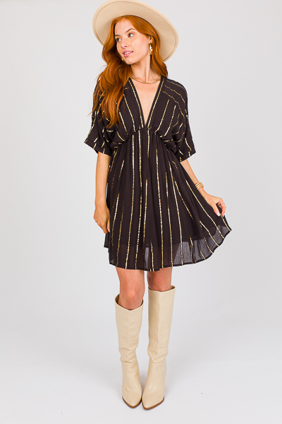 Mariah Gold Stripe Dress, Black