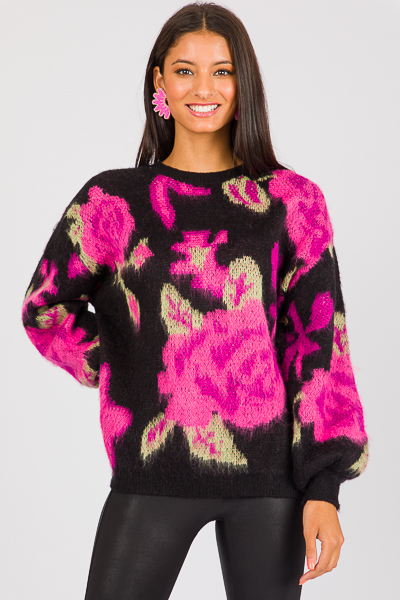 Brushed Flower Sweater, Black