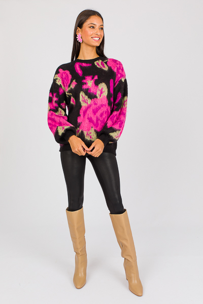 Brushed Flower Sweater, Black