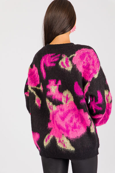 Brushed Flower Sweater, Black