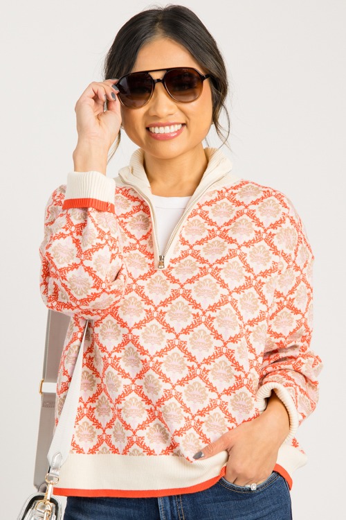 Printed Zip Sweater, Cream Oran - 0903-49h.jpg