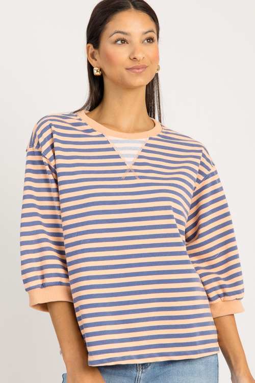 Easy Stripe Top, Denim Blue